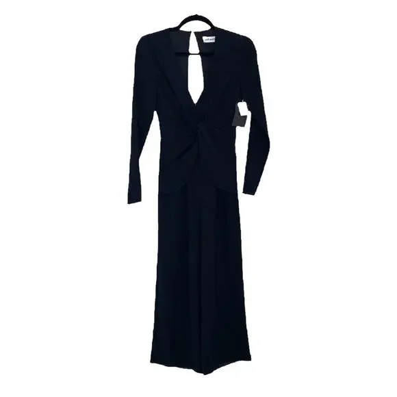 NWT Self-Portrait Twist Front Plunge Neckline Cropped Jumpsuit Black Size US 0 - Picture 3 of 11